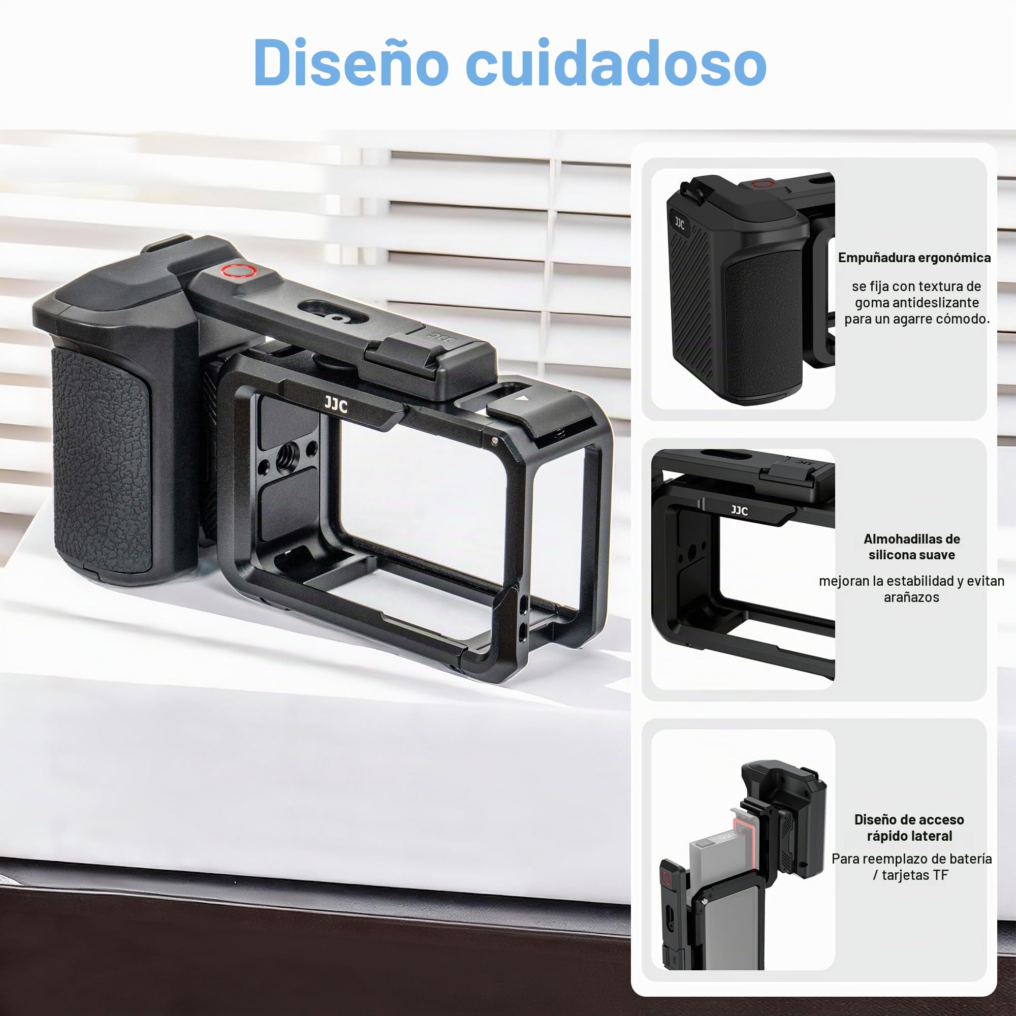 JJC Osmo Action 5 Pro Cage Street Grip Kit, marco protector de metal con asa para DJI Osmo Action 5 Pro/4/3, combo de mango de jaula de cámara de acción con tapa de lente y correa de muñeca para