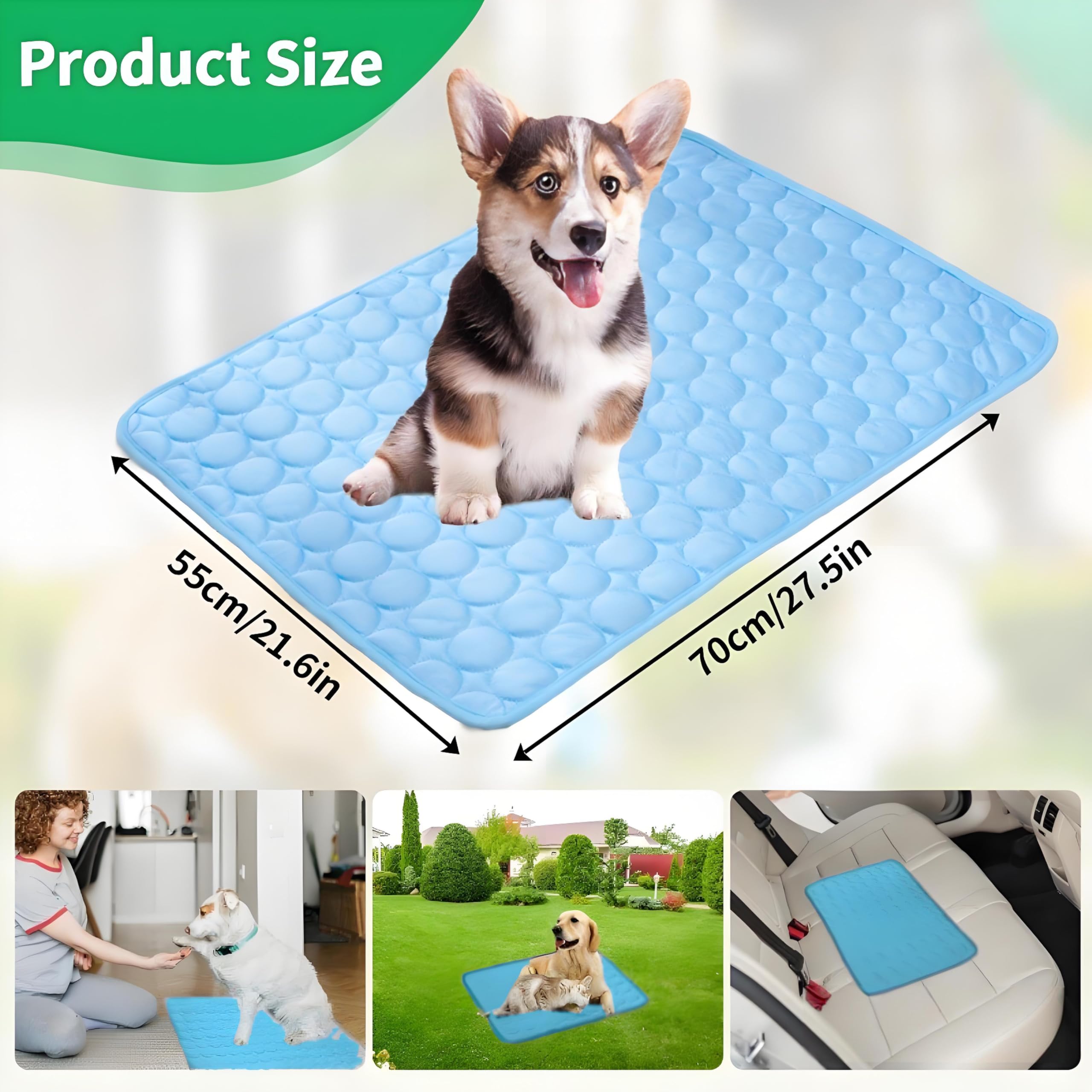 AOOGON Cooling Mat for Dogs Cats Self-Cooling Dog Mat, Pet Washable Cooling Blanket for Mat Indoor, Outdoor and Car (Blue) - Image 2