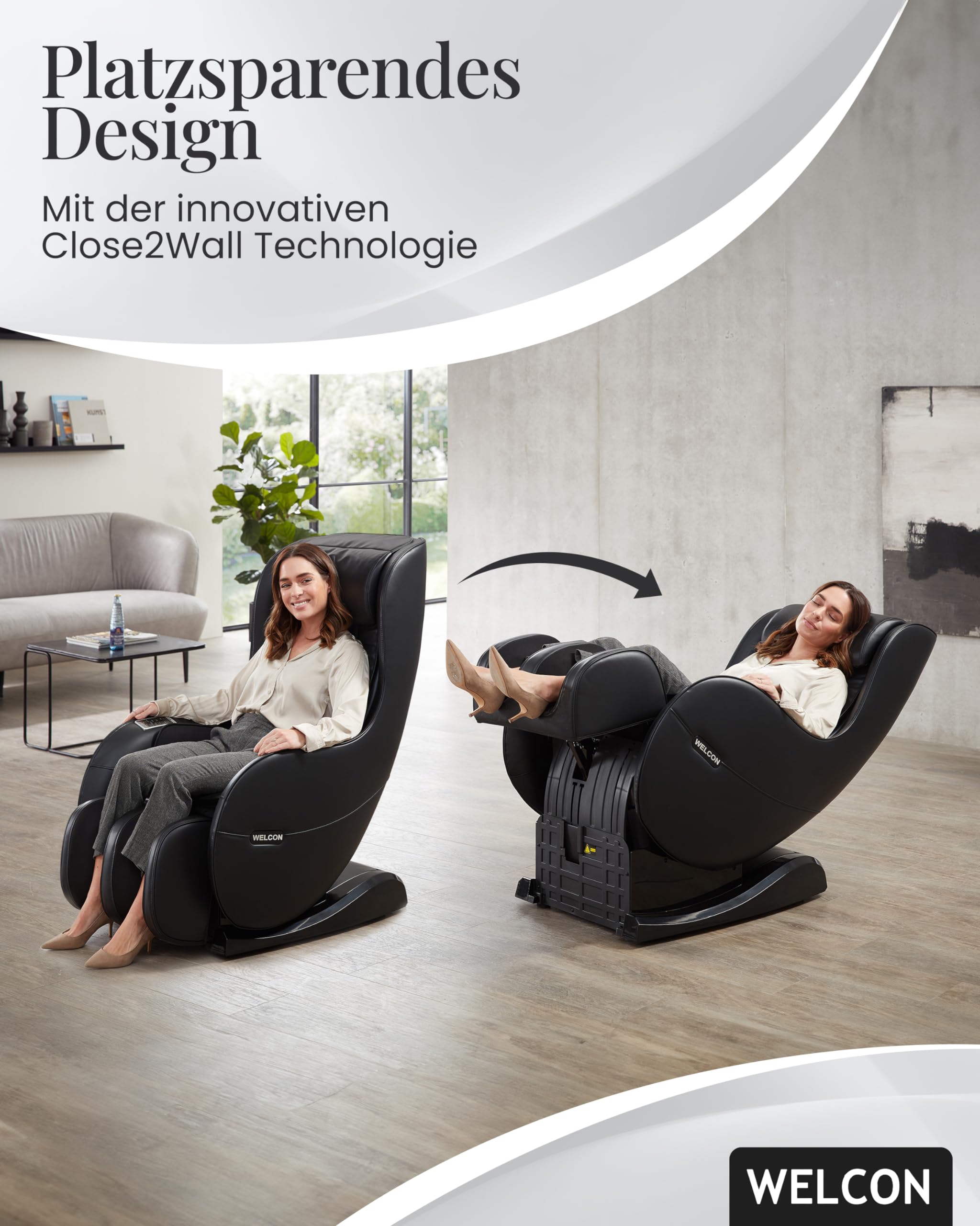 WELCON EASYRELAXX Massagesessel Schwarz mit L-Shape, Knet- & Klopfmassage