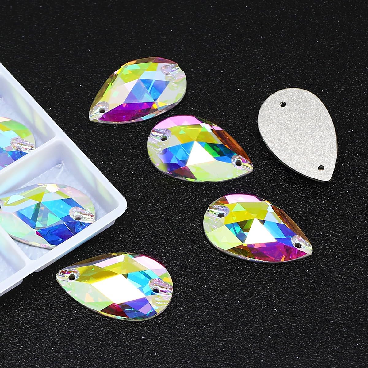 DONGZHOU Sew On Rhinestone, AB Faceted Drop Shape Sewing Beads Crystal Sew Flatback Glass Rhinestones Crystal Gems Dress Accessories for Costume, Clothes, Garments, DIY Crafts 18 * 11
