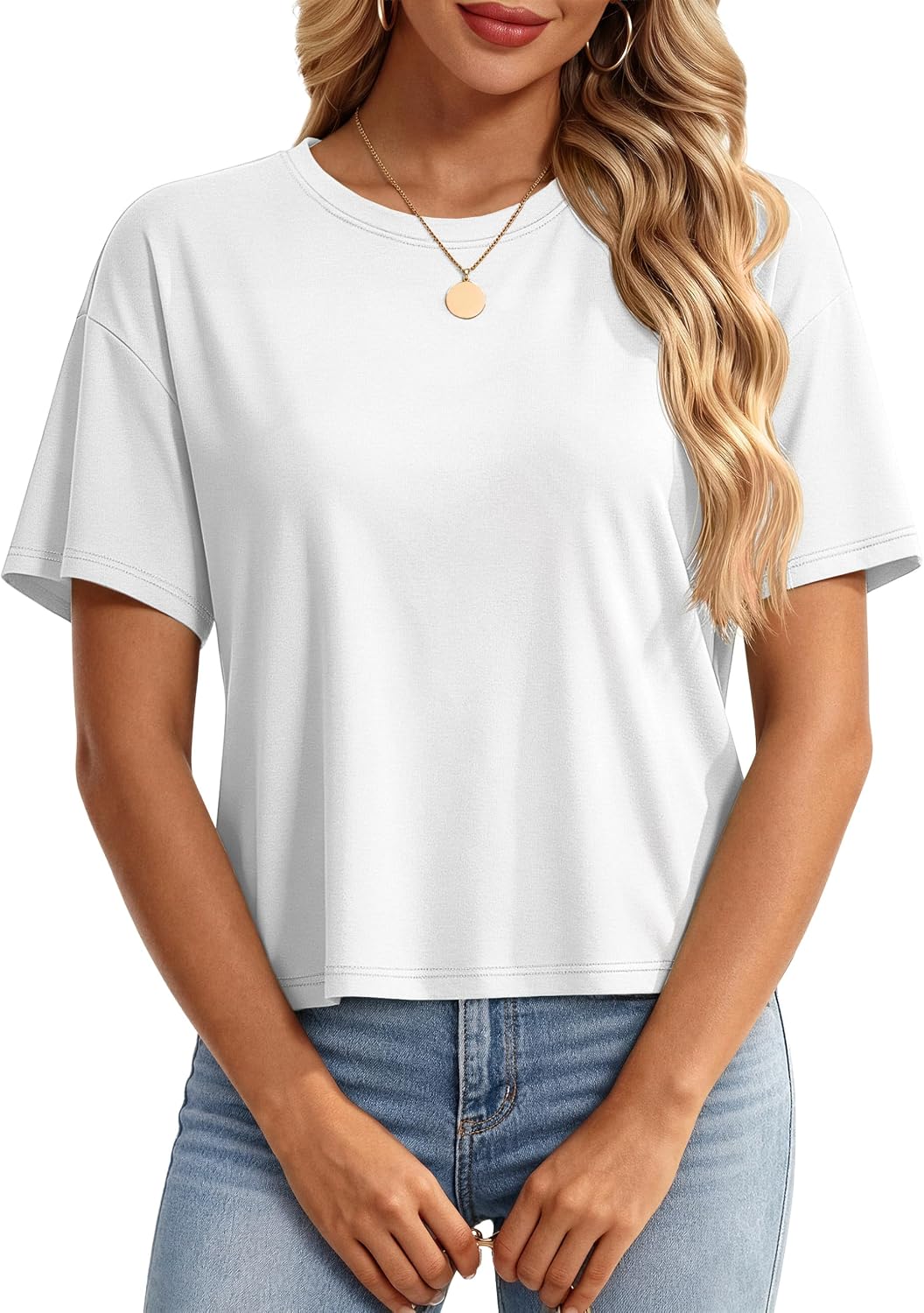 YUCOLEN Women's Crop Tops Summer Cotton Loose Basic T-Shirts