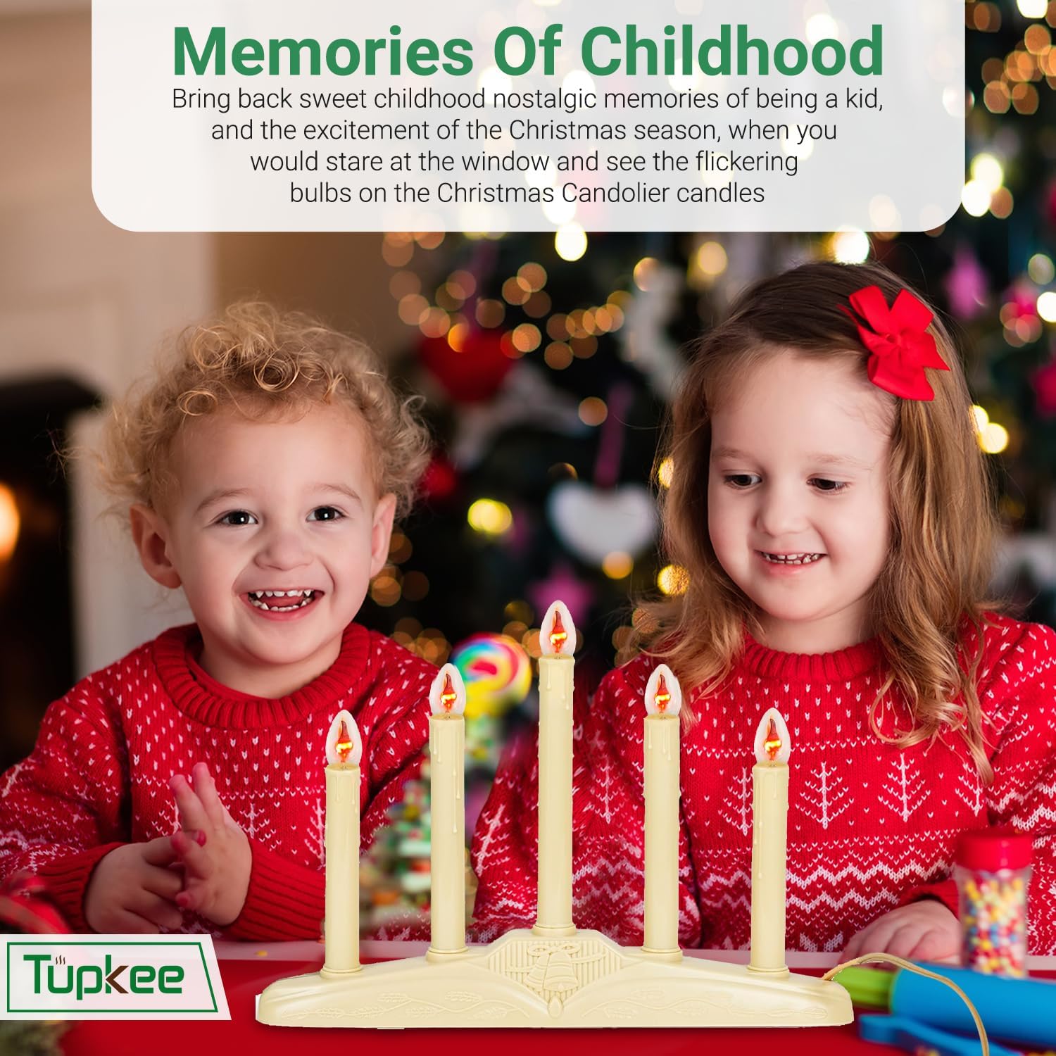 Tupkee Christmas Candolier Window Candles – with Flickering Bulbs – 5-Lights Indoor - Flameless Electric Window Candles Candelabra