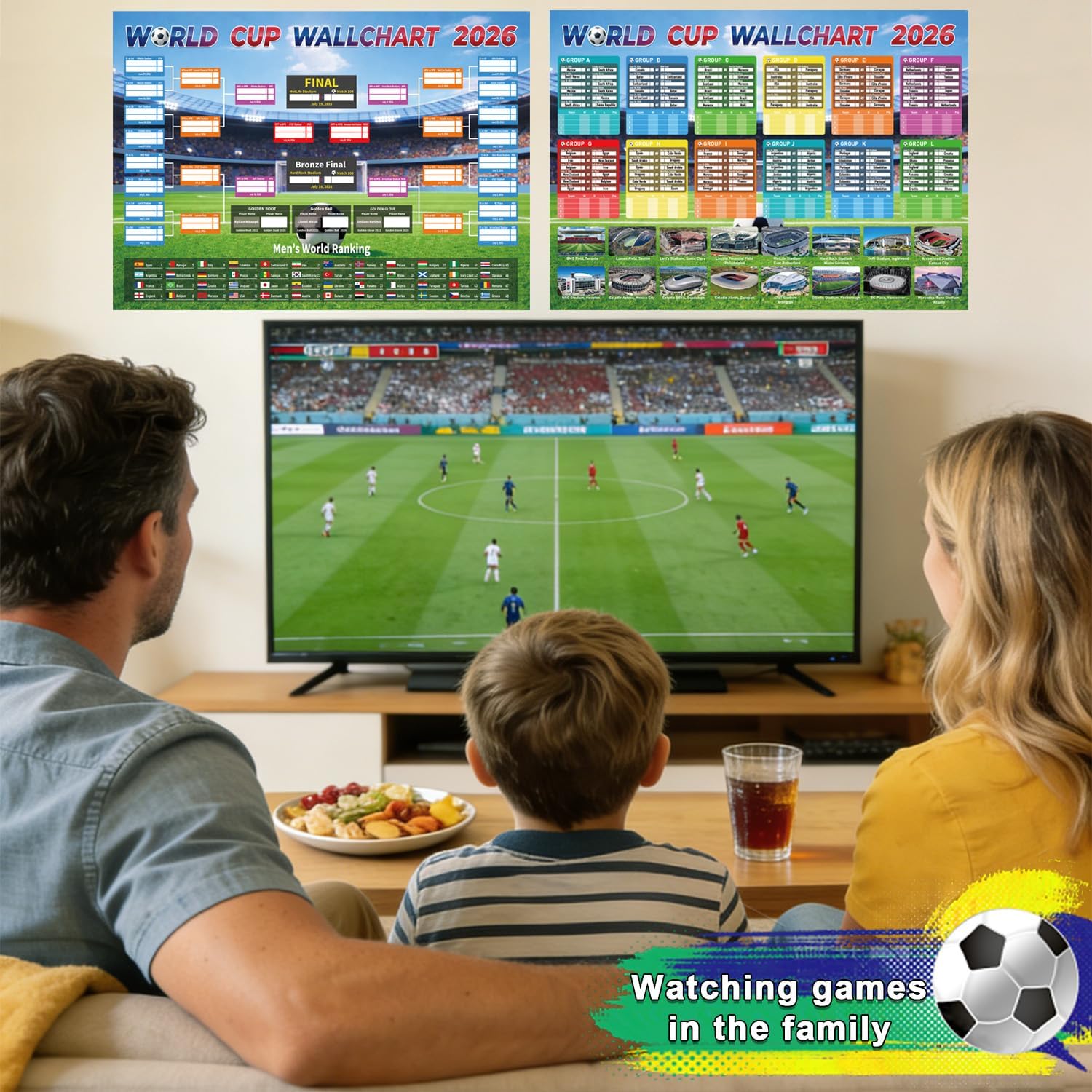 Actilize World Cup 2026 Wall Chart Poster (2-Pack) - 19.7" x 27.5" Large Soccer Tournament Bracket & Match Tracker - Predict Poster - Schedule & Group Stage Map for Soccer Fans & Party Decor (Blue)