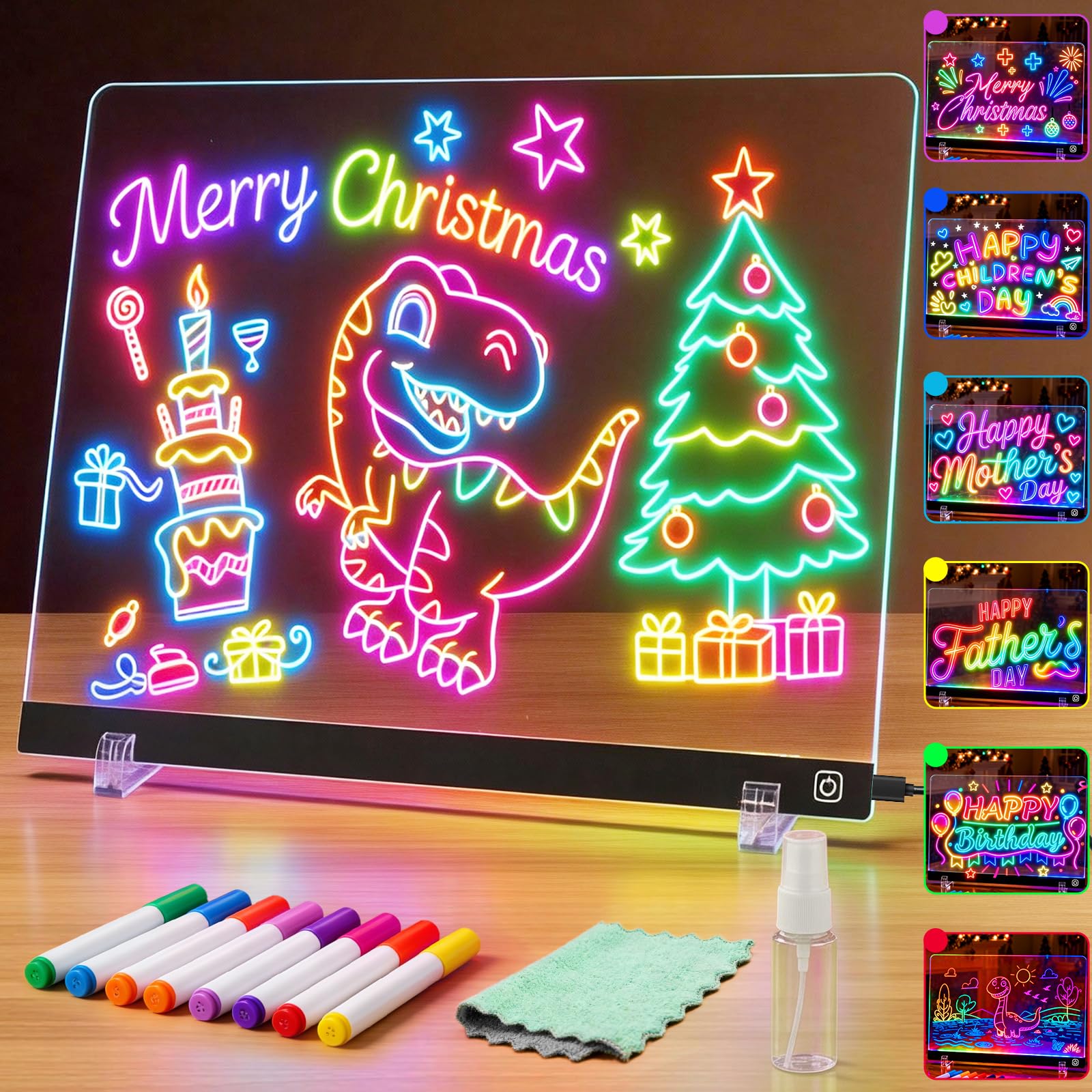 CUJGT Lumiboard LED Drawing Board for Kids - 13.7"×10" Light Up Drawing Board, 7 Colors 3 Modes Lite Brite, 12 Markers, LED Note Board with Colors,