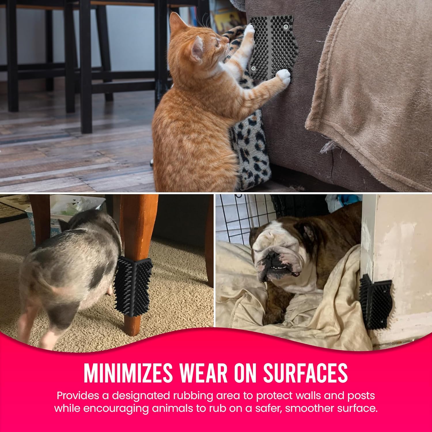 ScratchnAll The Original Animal Scratch Pad, Flexible Acupressure Nubs & Interlocking Design, Very Durable & All-Weather, Great for Domestic, Barnyard and Zoo Animals - USA Made, Black (4 Pack)