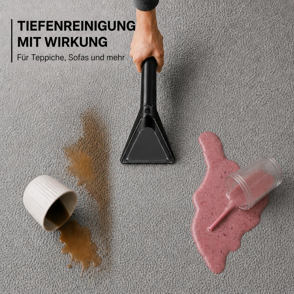 Powell Tragbarer Teppichreiniger & Fleckenentferner – 450-W-Sofa- & Fleckenreiniger für Teppiche, Möbel, Teppiche, Matratzen, Treppen & Autopolster | Leicht und schnell trocknend (Schwarz)