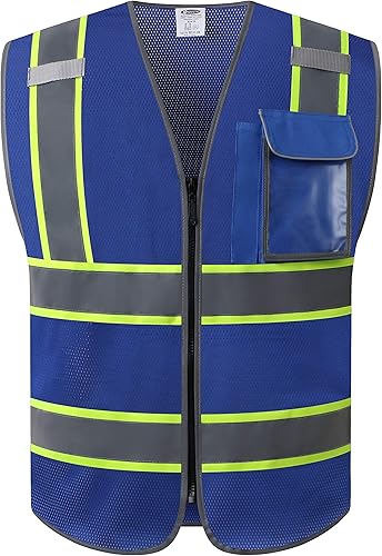 JKSafety Hi-Vis - Chaleco reflectante de múltiples bolsillos con malla, cumple con las Normas ANSIISEA