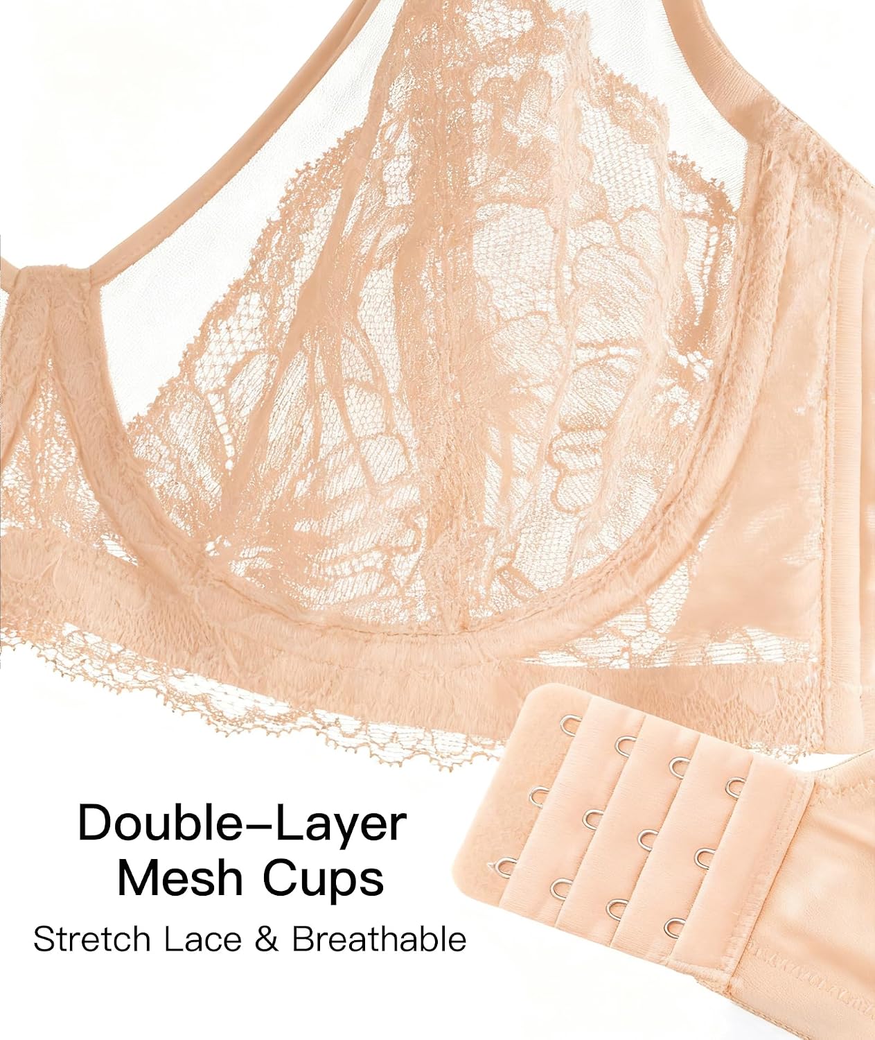 Minimizer Bras for Women Full Coverage Underwire Lace Bralette Sexy Unlined Mesh Support Plus Size (34DD, Nude)