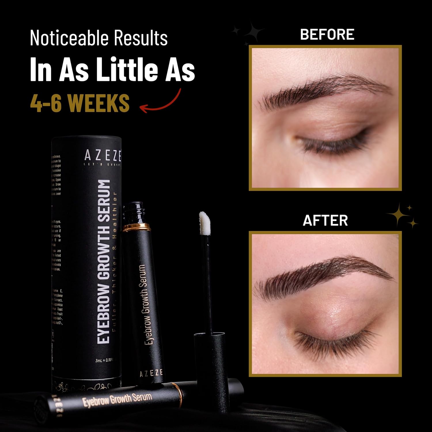 Azeze Eyebrow Growth Serum for Thicker Brows - Oil-free Brow Serum for Fuller Brows in 6 Weeks