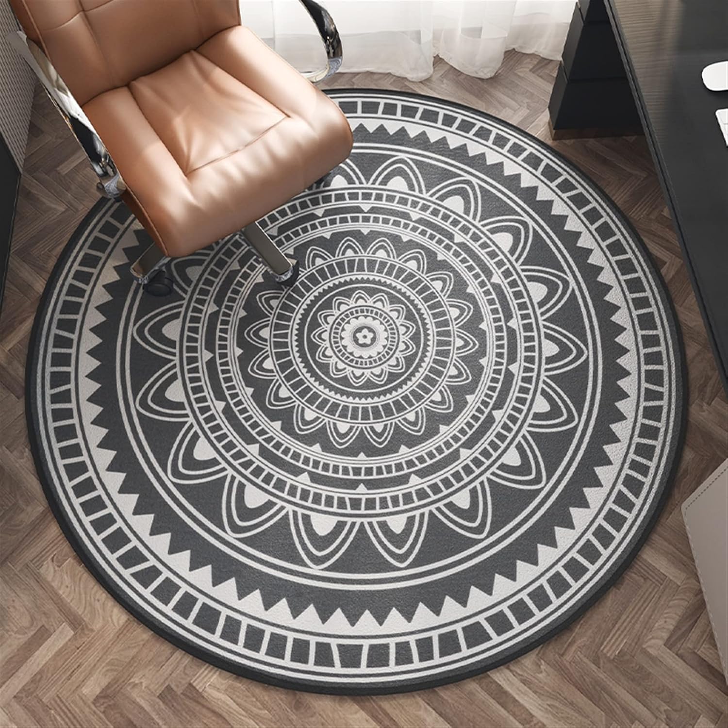 Round Office Chair Mat for Hardwood Floor Computer Gaming Rolling Chair Mat Floor Protector Mat Desk Rug Wood Tile Protection Mat for Office Home, Dark Grey, Diameter 40"