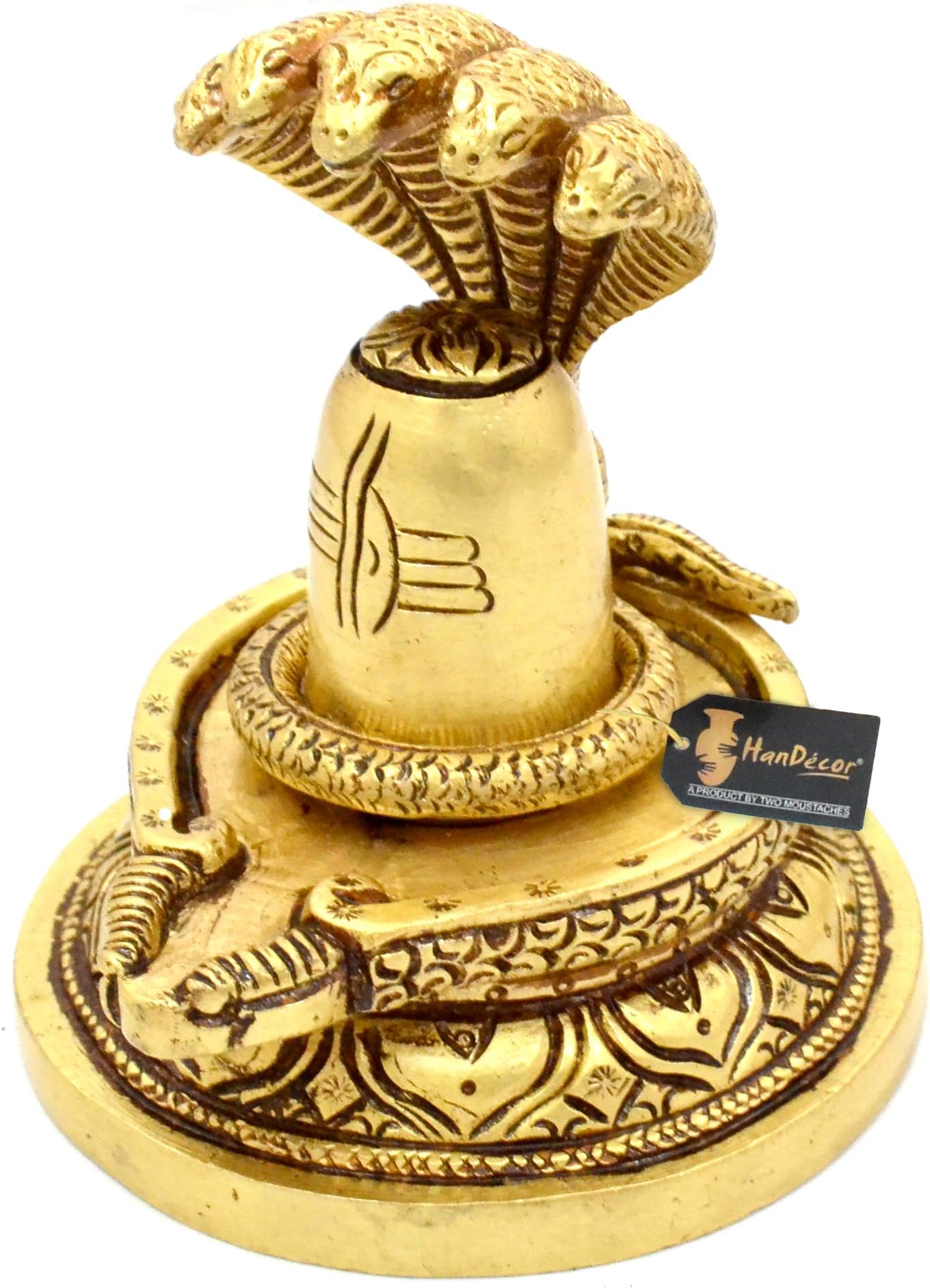Two Moustaches Premium Brass Shivling with Sheshnaag, Standard, 1 Piece