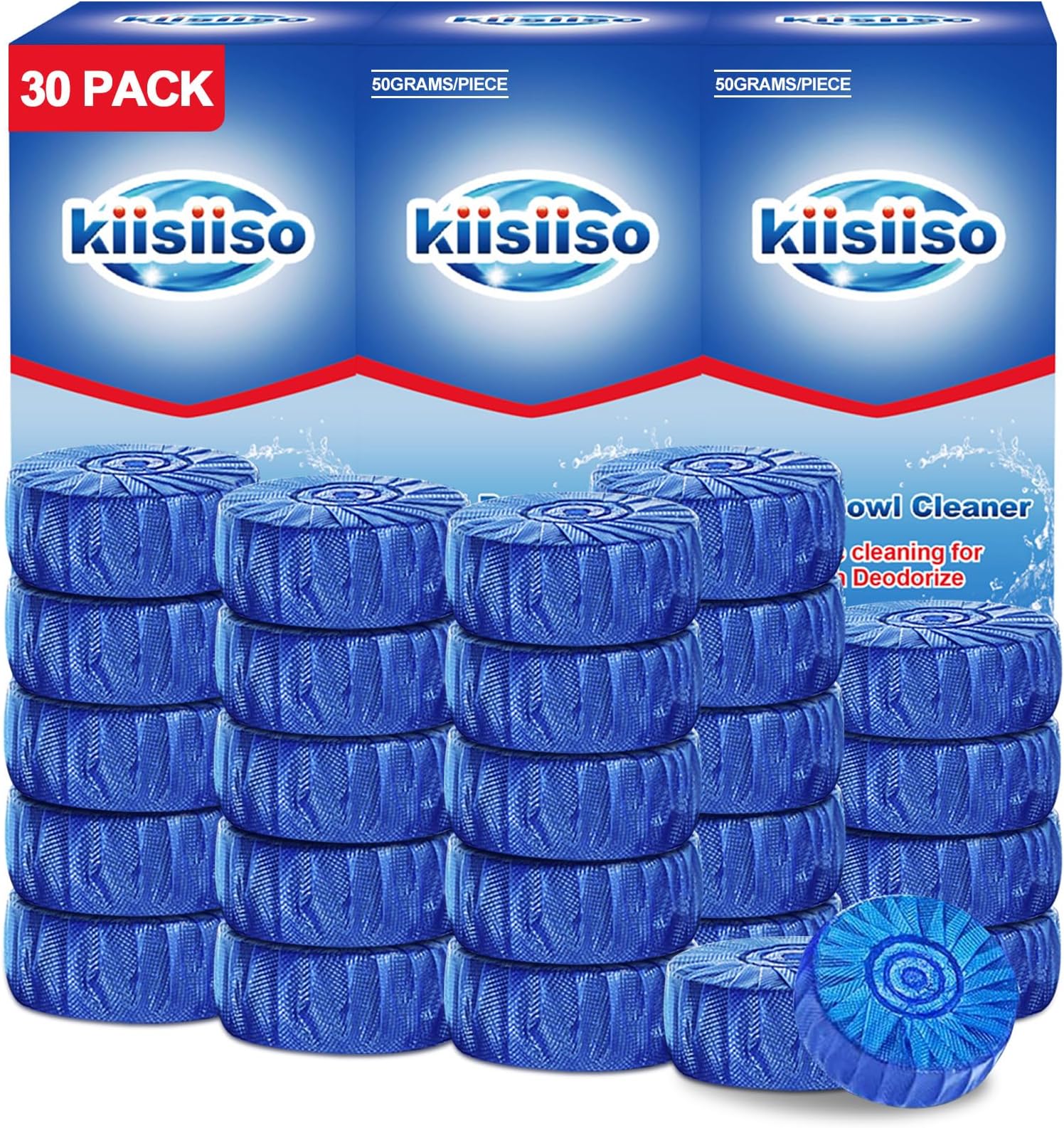 Automatic Toilet Bowl Cleaner Tablets Blue 30 Pack, Drop-In Tank Cleaner for Bathroom, Prevent Stains & Deodorize, Septic Safe, Long-Lasting Cleaning Tabs - Fresh Scent