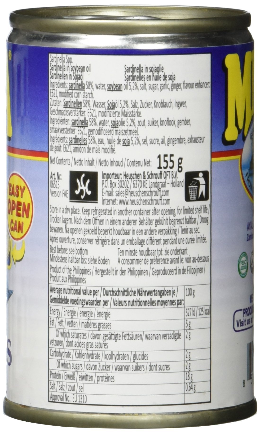 Mega Sardinen in Sojaöl, 24er Pack (24 x 155 g)