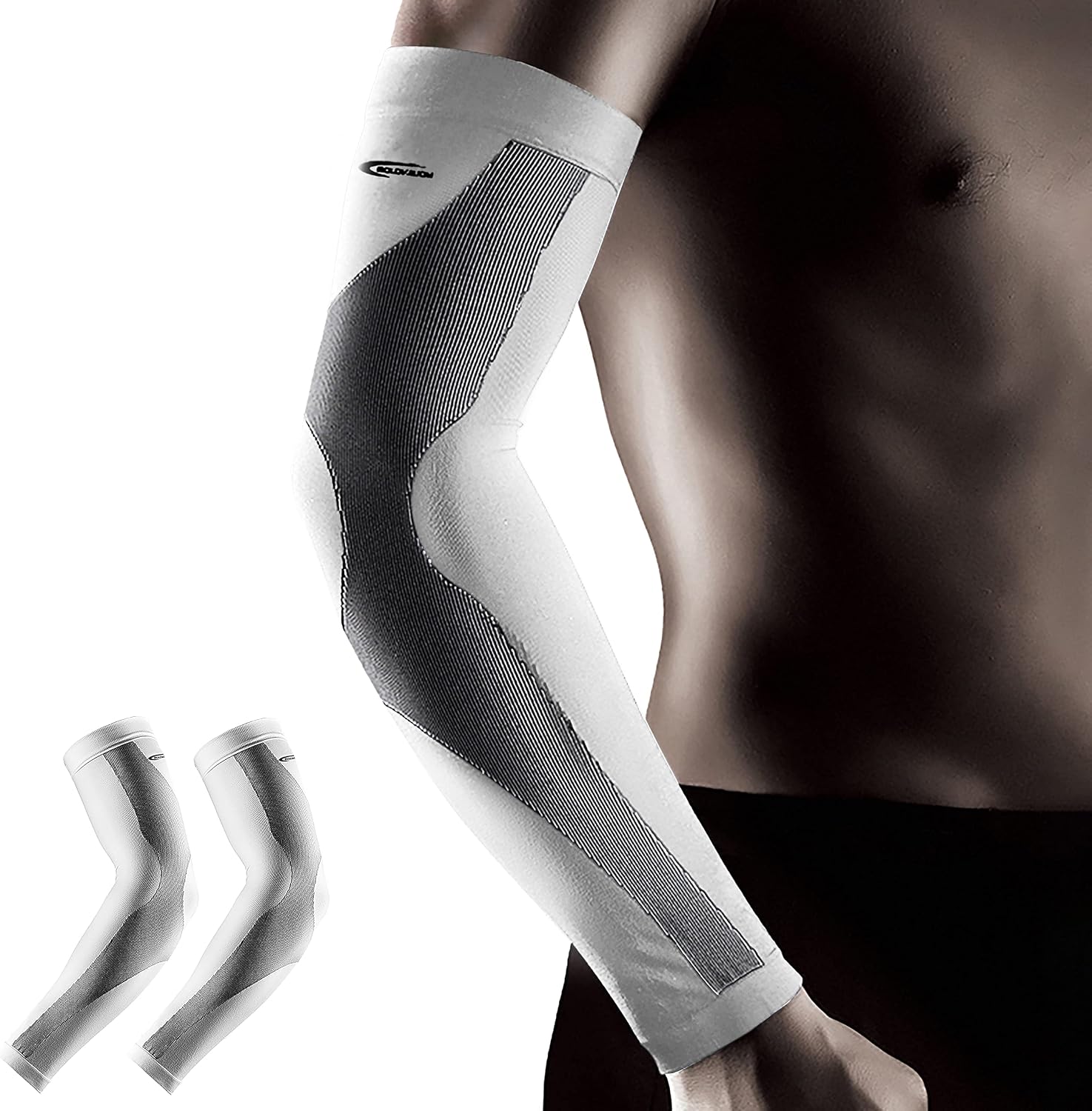 HiRui Arm Compression Sleeves 20-30mmHg Warm Arm Covers for Men Women UV Protection UPF50 Sleeves, Recovery Relieve Pain Support Muscles for Running Cycling Basketball, Tattoo Cover(1Pair) (White)