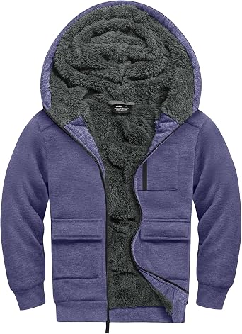 Boys Zip Up Hoodie Kid Fleece Jacket Youth Hooded Sweater Teen Sweatshrit Winter Coats for 6-15 Years
