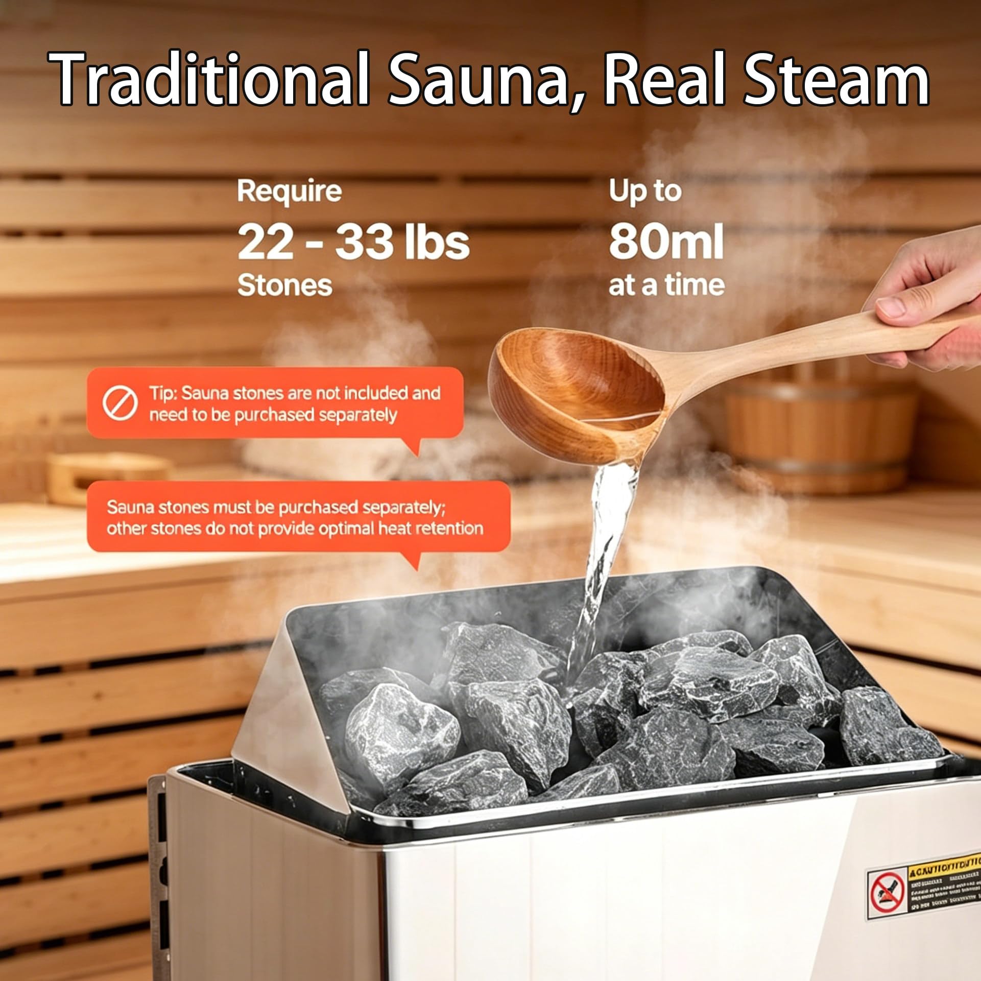 Estufa Sauna Eléctrica Profesional, Montaje en Pared, INOX, 0-80°C Regulable, Temporizador, Soporte Pretaladrado, para Sauna, Gimnasio, Centro de Bienestar, Hotel, Uso Comercial 3.0KW