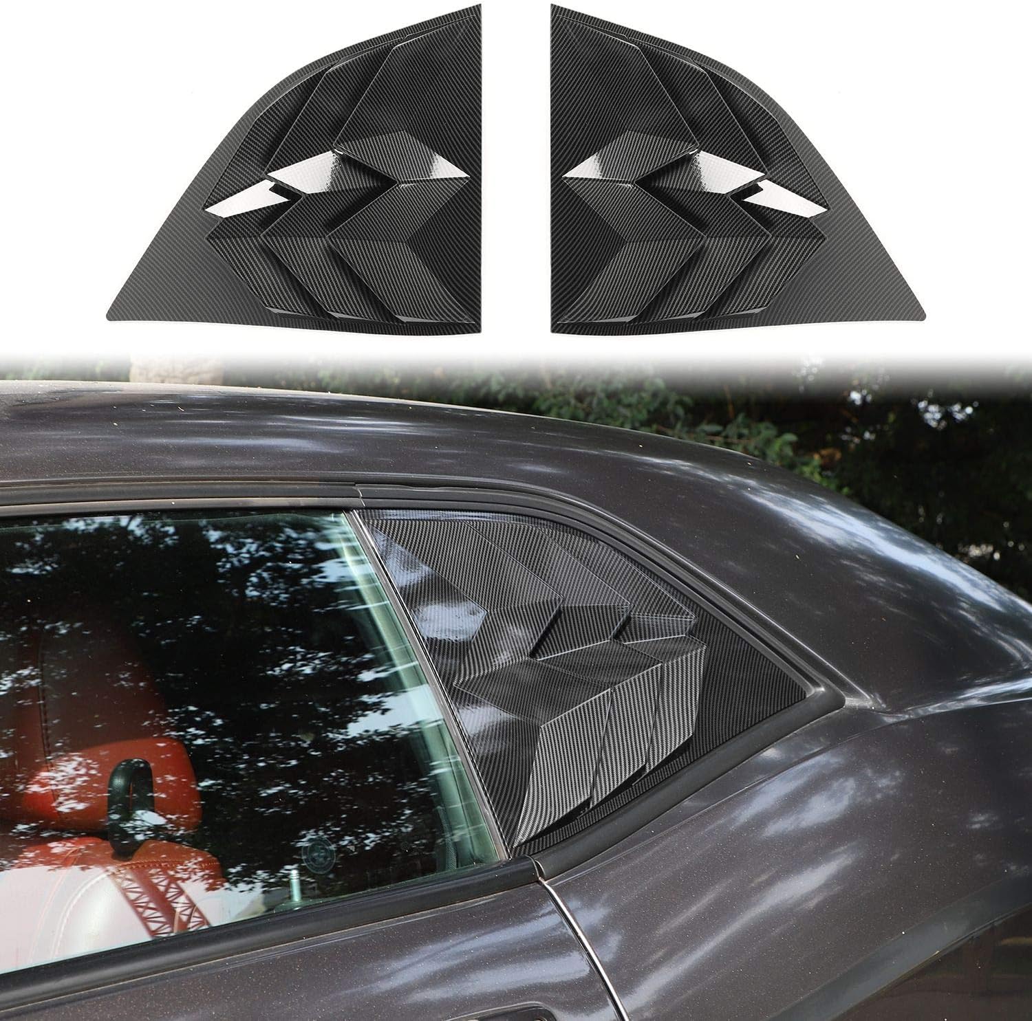 Voodonala for Challenger Side Window Blinds Shades Shutters Slats Venetian Blinds Scoop Louvers Trim Fit for 2008-2025+ Dodge Challenger Exterior Accessories,2pcs Carbon Fiber
