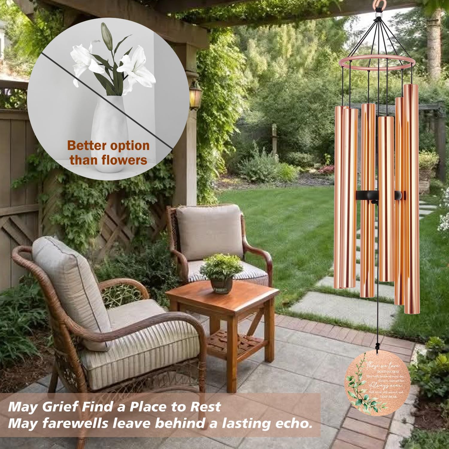 Personalized Wind Chimes Outside, 36inch/45inch Sympathy Wind Chimes for Loss of Loved Mom/Dad/Lover, Memorial Gifts, Metal Mourn Wind Chime for Condolences/Funeral