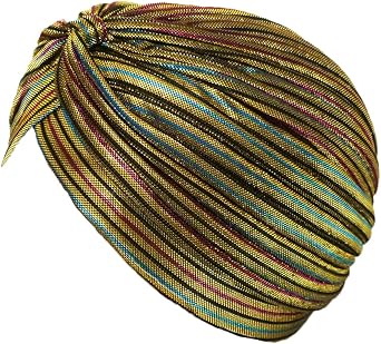 Fashion 21] Womens Pleated Glittered Turban Hat Head Wear Gold Multi