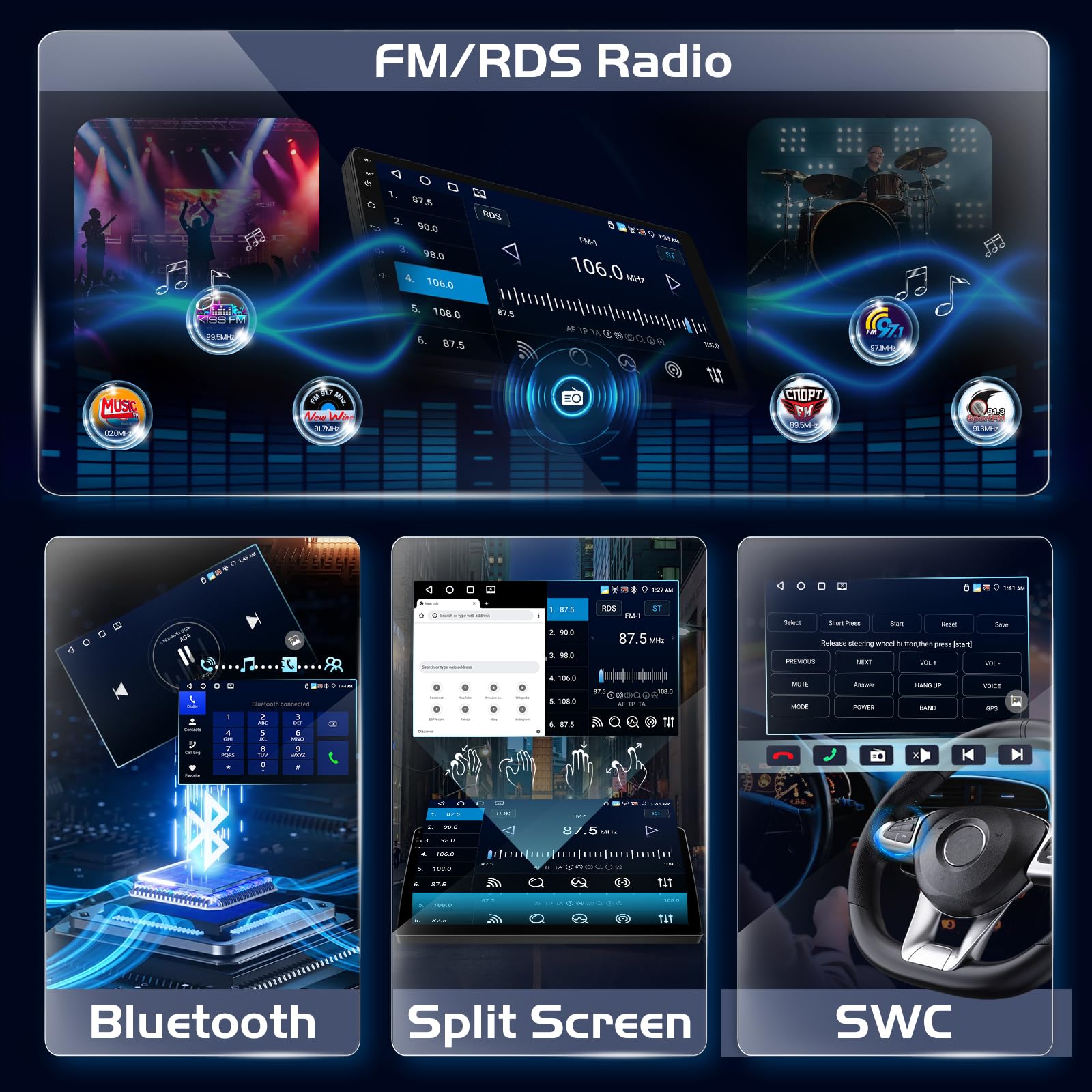 Radio samochodowe z systemem Android do Mazda 6 GH 2007-2012 z bezprzewodowym systemem CarPlay i Android Auto, radio z ekranem 9", 2 + 64 GB, DSP, WiFi, nawigacja GPS, Bluetooth, FM RDS, SWC + kamera