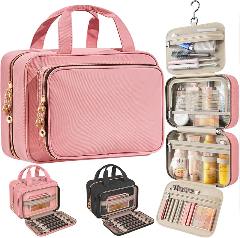 Necessaire de Viagem Trybag com Gancho, 4 Compartimentos, Rosa, Tamanho Médio