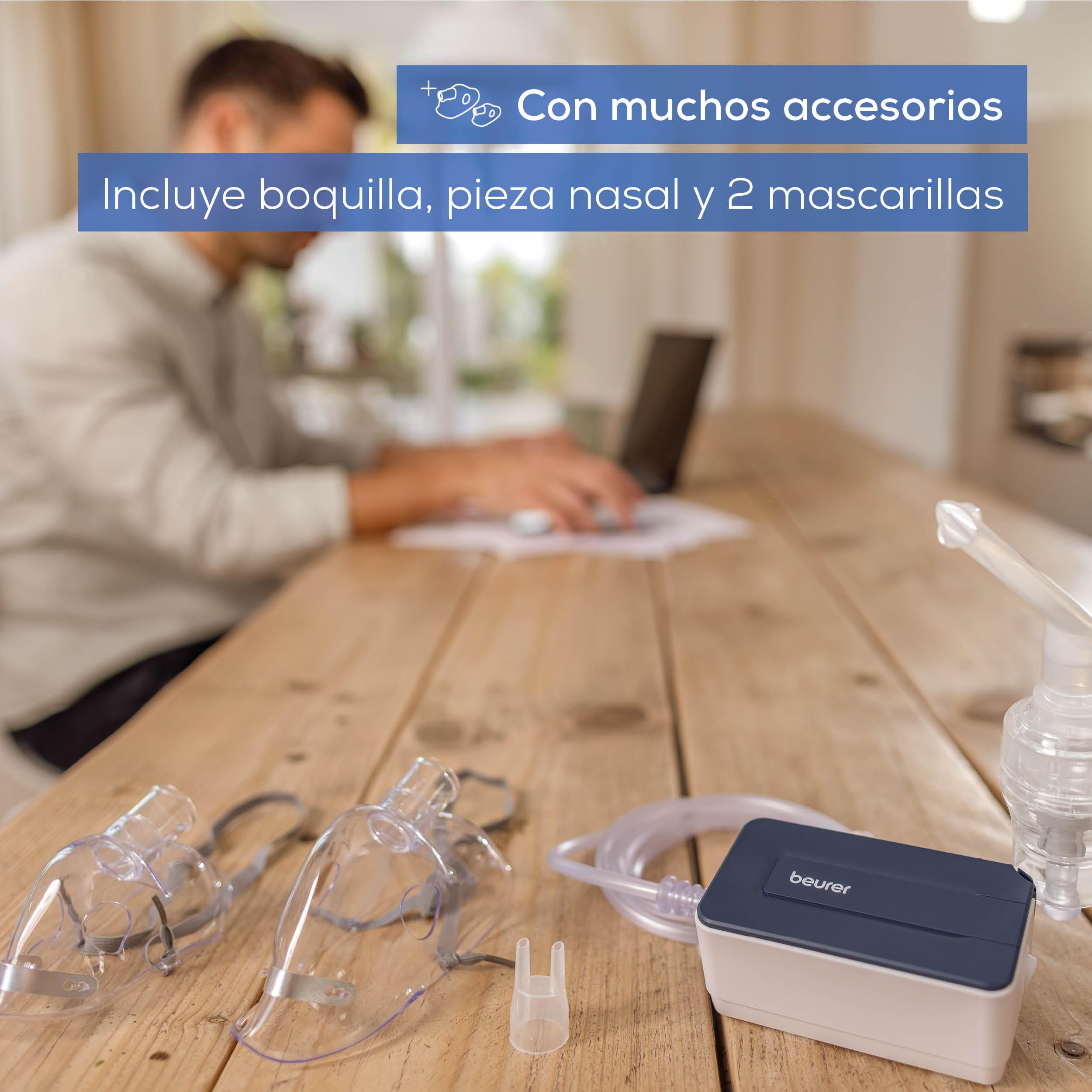 Beurer IH 15 Inhalador, dispositivo para resfriados y enfermedades respiratorias como asma y EPOC, nebuliza medicamentos, pequeño y ligero, operación con un botón, ideal para uso diario