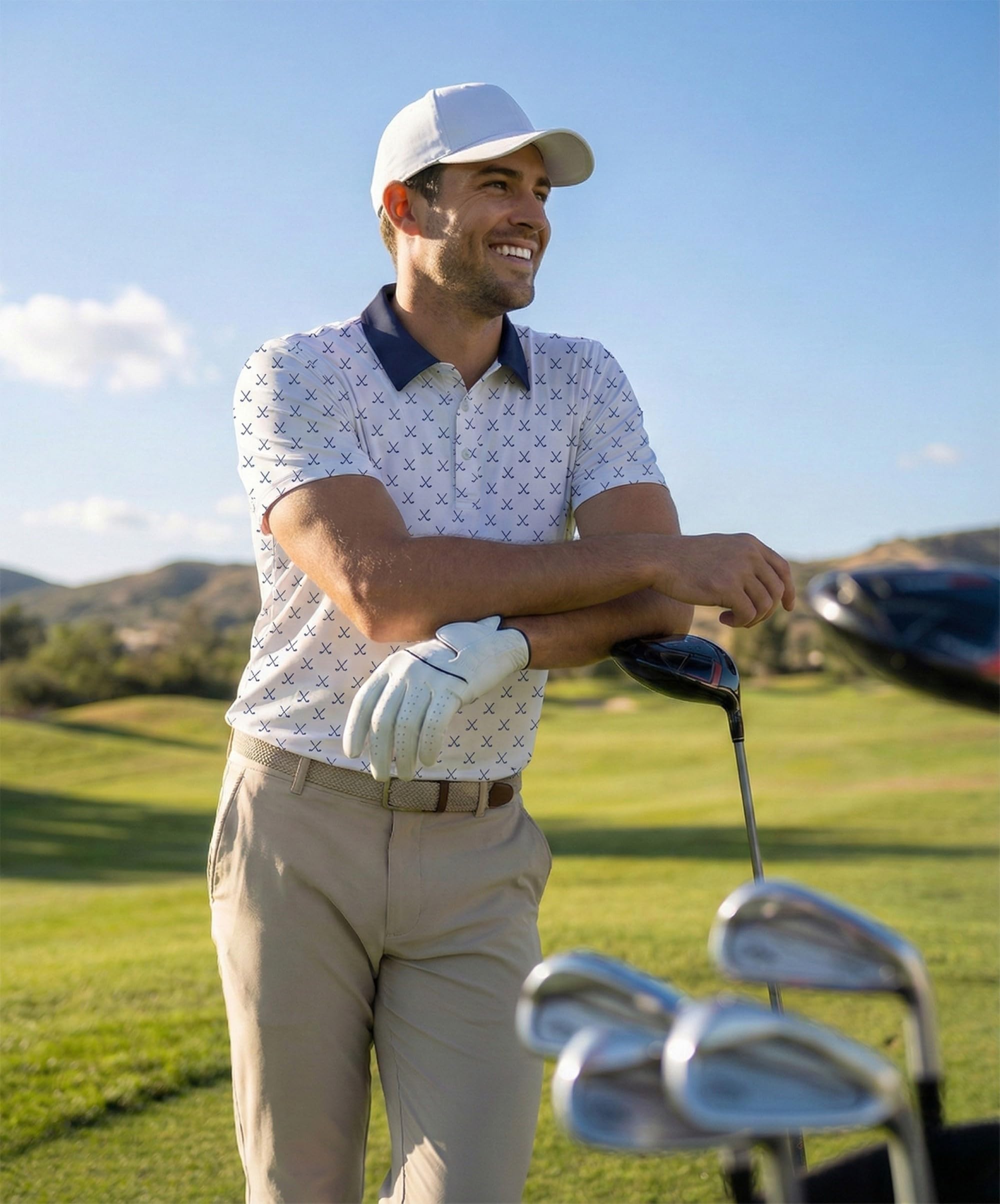 QIXING Polo da golf estiva da uomo traspirante stampata a maniche corte ad asciugatura rapida magliette da golf casual da uomo