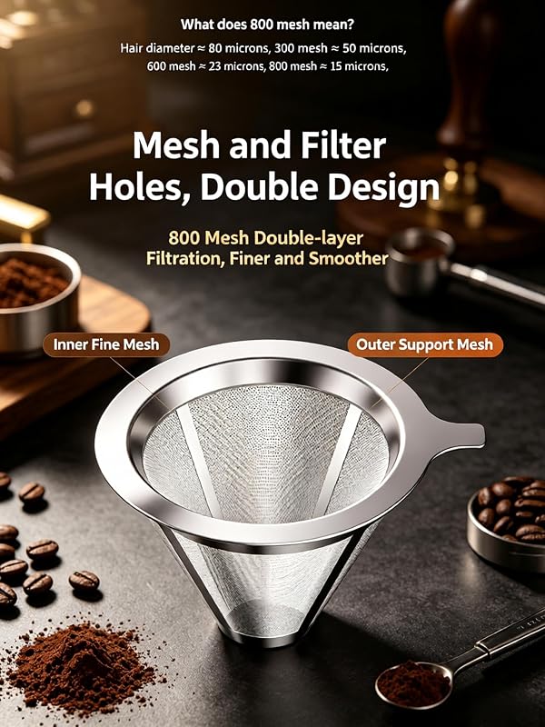 ChayWillow 800 Mesh Reusable Pour over Coffee – No Paper Filters Needed