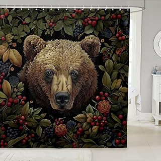 Feelyou Wild Bear Shower Curtain for Bathroom Decor Wild Animal Hunting Bath Curtain for Stalls Bathtubs Wild Animal Bathroom Accessories Waterproof Polyester Fabric with 12 Hooks 72"x72"