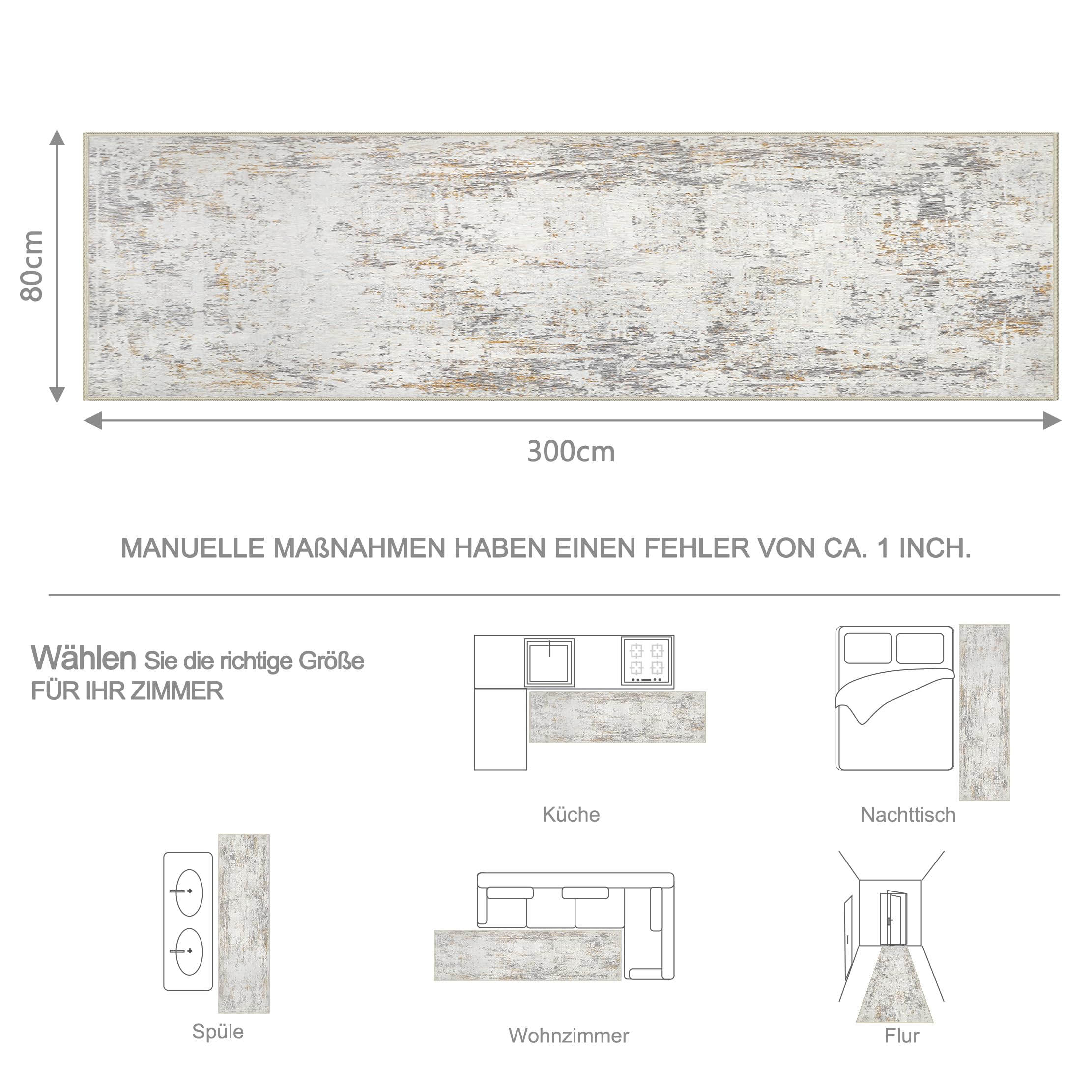 Capslpad Teppich Läufer Flur 80x300cm Beige Abstrakter Waschbar rutschfest Küchenläufer Teppich Modern Minimalistisch Kurzflor Kunstwolle Teppiche für Wohnzimmer Schlafzimmer