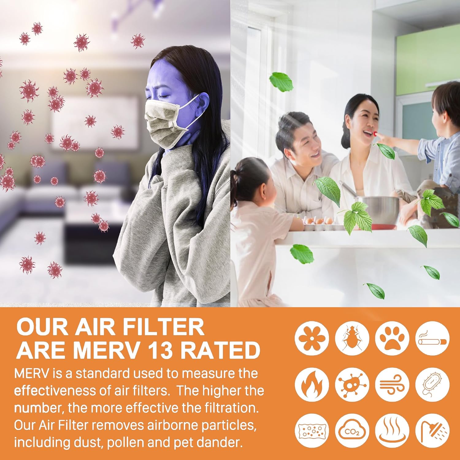 2Pack 413 Replacement Filter Compatible with Whole House Air Purifier 1410, 1610, 2140, 2400, 2410, 2416, 3410, 4400,MERV-13 Filter, 16x25x4 Air Filter