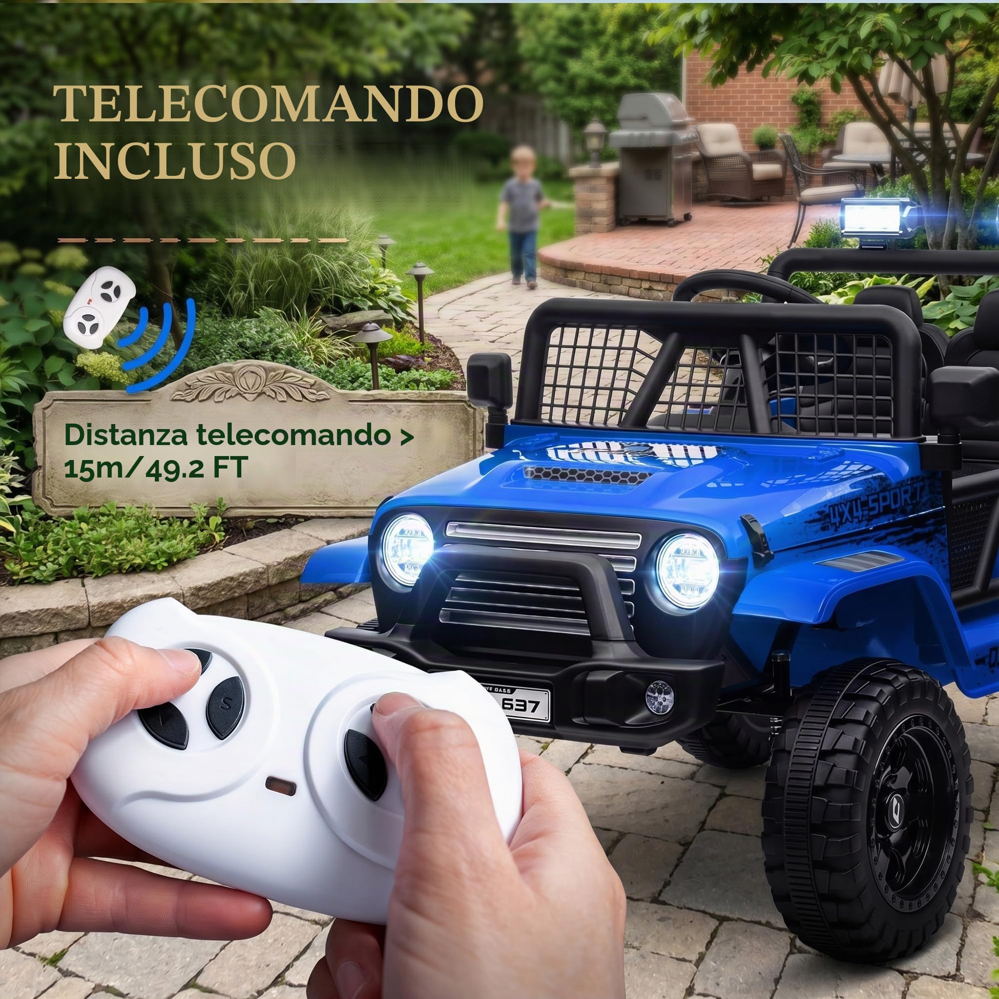 AIYAPLAY Macchina per Bambini Fuoristrada 12V con Doppio Motore Blu