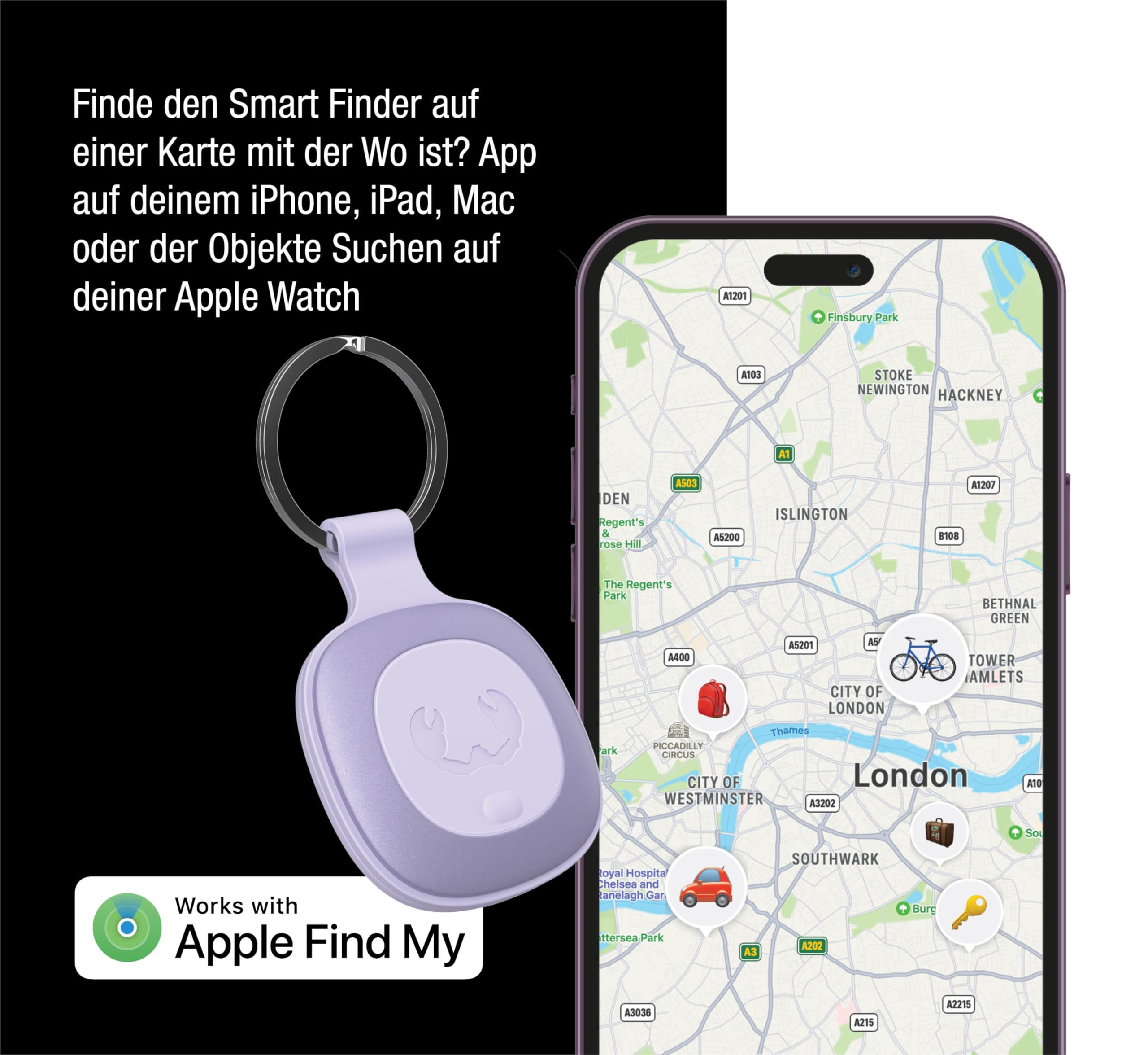 Fresh 'n Rebel Smart Finder – współpracuje z Apple Wo IOS? (IOS), lokalizator kluczy z głośnikiem, Smart Tag, IP67 pyłoszczelny i wodoszczelny, (Dreamy Lilac, Dried Green, Deep Mauve, 3-pak)