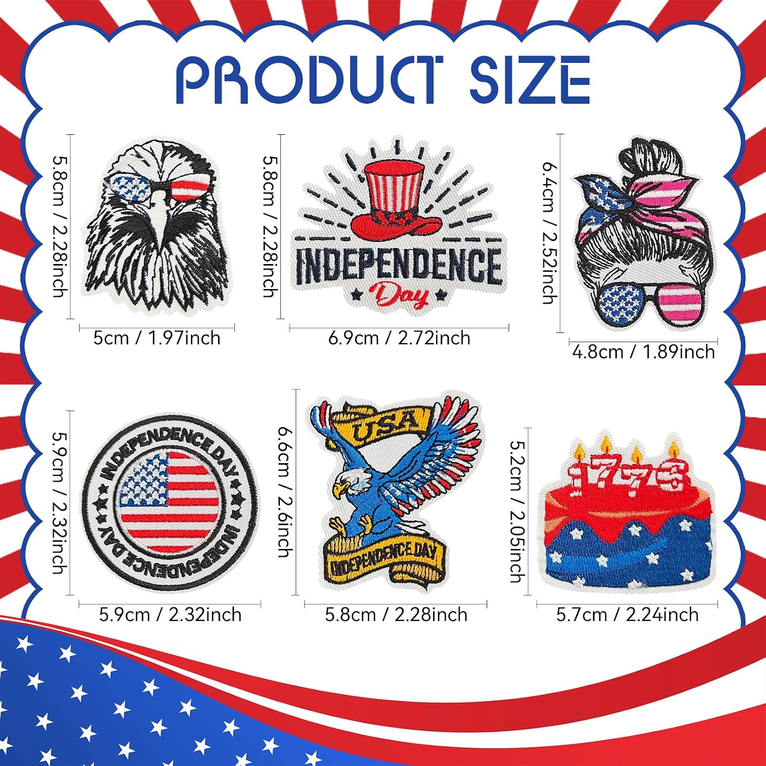 32pcs Patriotic American Flag Embroidered Patches - 4th of July Independence Day Iron on Patches with Stars, Stripes, Eagle - DIY Fabric Appliques for Hats, Jackets, Backpacks