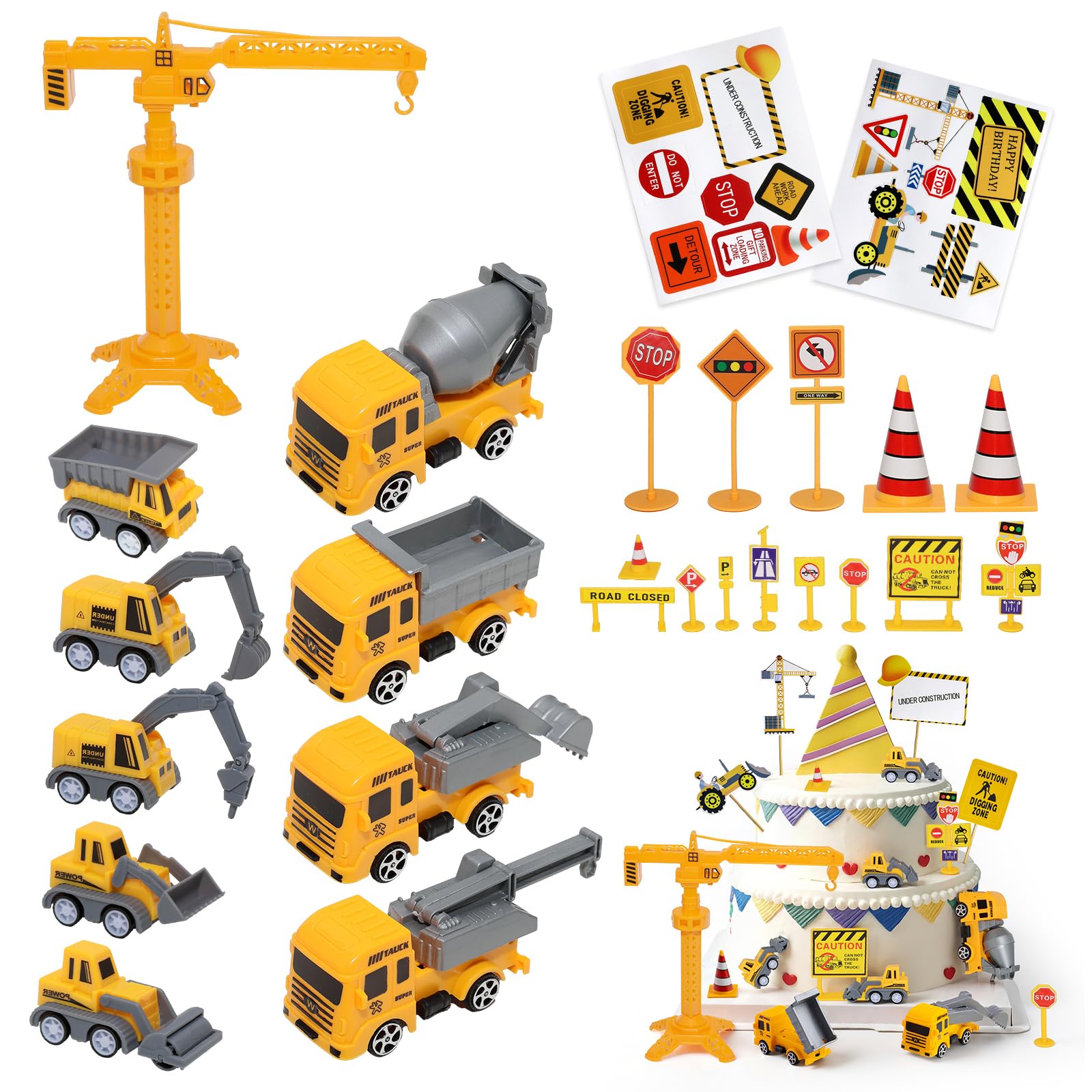 Digger Cake Toppers, 27PCS Construction Vehicles Cake Topper Set