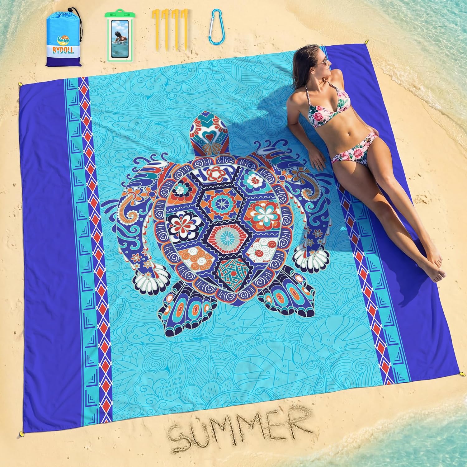 BYDOLL Beach Blanket Waterproof Sandproof Large, Oversized 78''X81''/10'X9' Lightweight Waterproof Outdoor Beach Mat for Travel Camping Vacation Sand Free Essentials Blanket