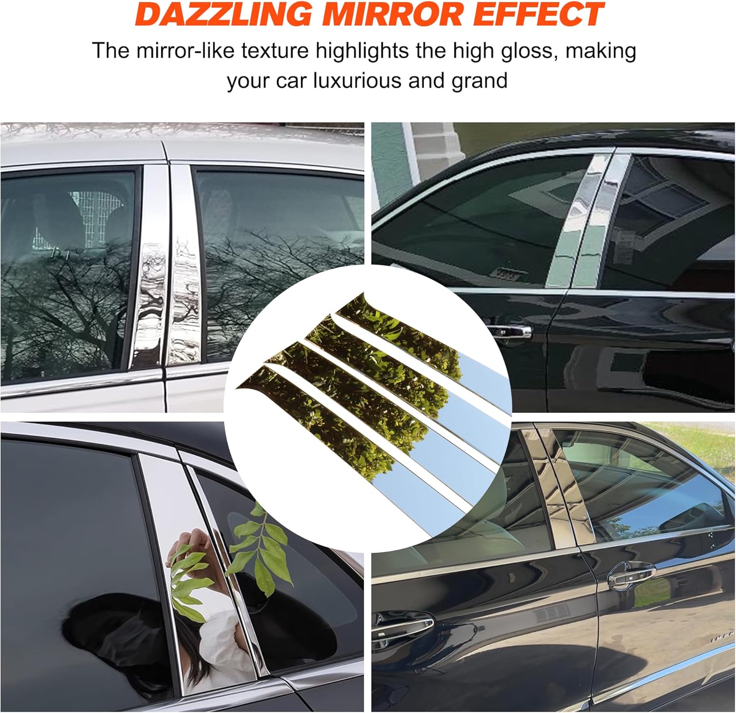 BASIKER Door Window Pillar Trim, Stainless Steel Polished Chrome Pillar Post Trim Compatible with Dodge RAM 2002-2008 Window Molding Trim (Sliver 4pcs)