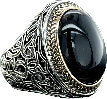 Silver Onyx Ring, Men Handmade Black Onyx Stone Ring, Ottoman Style Silver Ring, Oval Cut Onyx Ring, 925k Sterling Silver Ring