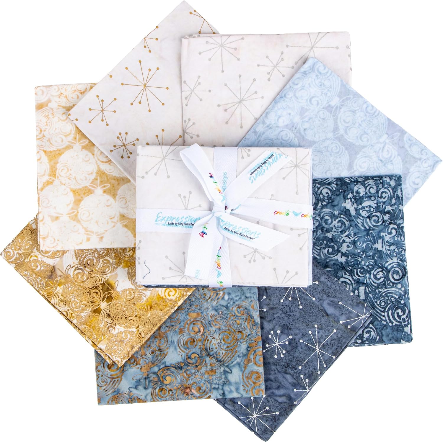 Batiks Express Yourself! Holiday Sparkle Silver & Gold 8 Fat Quarters Riley Blake FQ-23559B-8