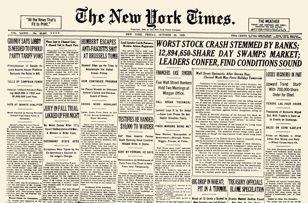 Wall Street Crash 1929 Nfront Page Of The New York Times 25