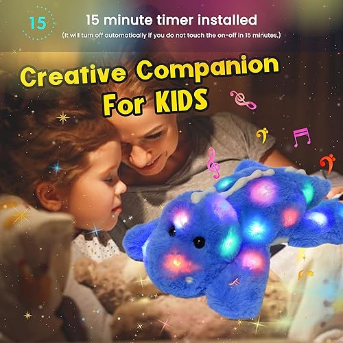 Miniatura 6 de Hopearl Dinosaurio de peluche con luces LED y música, suave, flexible, con volumen ajustable, canciones de cuna, animado, da calma, regalos de
