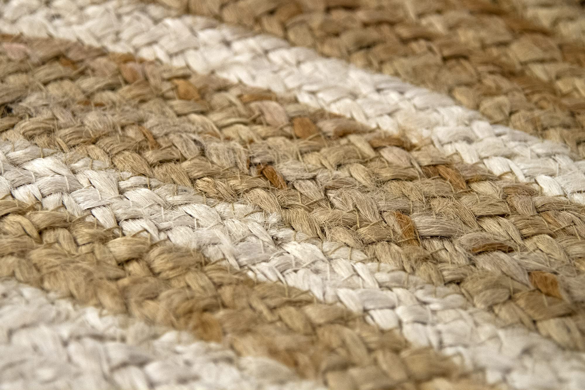 HAMID Alfombra Yute Alhambra Ovalada Natural, Alfombra 100% Fibra de Yute Color Greca Blanca (140x70cm)