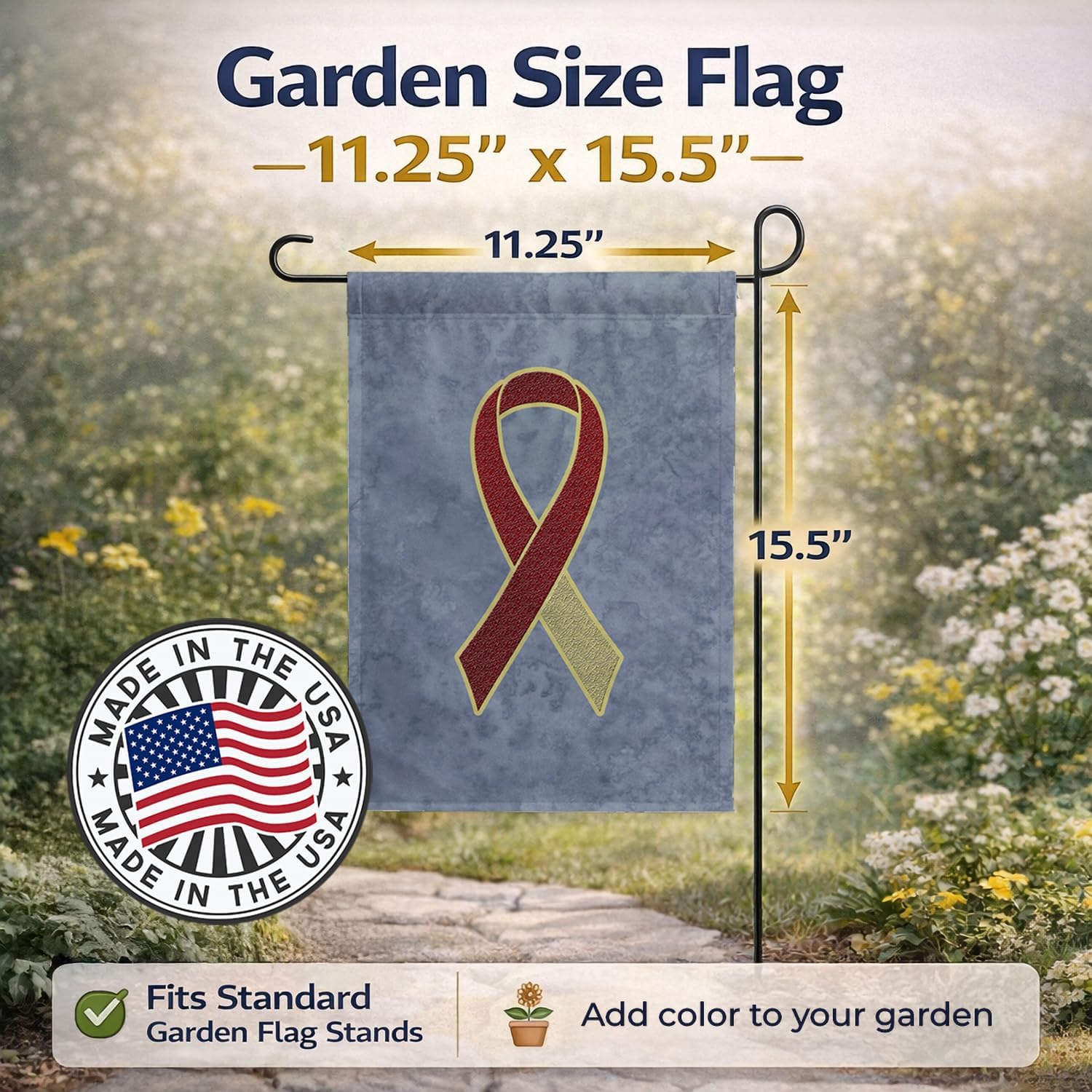 Caroline's Treasures AN1218GF Burgundy and Ivory Ribbon for Head and Neck Cancer Awareness Garden Flag Mailbox Flag Decorative Yard Flag Banner Outside Patio Artwork Yard Flower Beds, Garden Size, Mu image 2