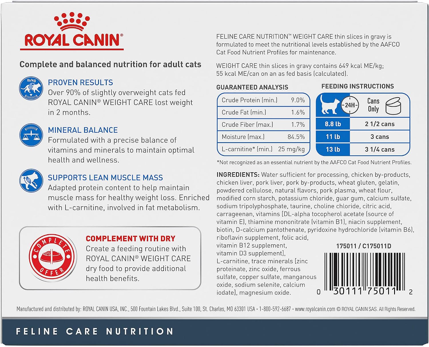 Royal Canin Feline Weight Care Thin Slices in Gravy Canned Adult Multipack Wet Cat Food, 3 oz., Count of 6, 6 CT