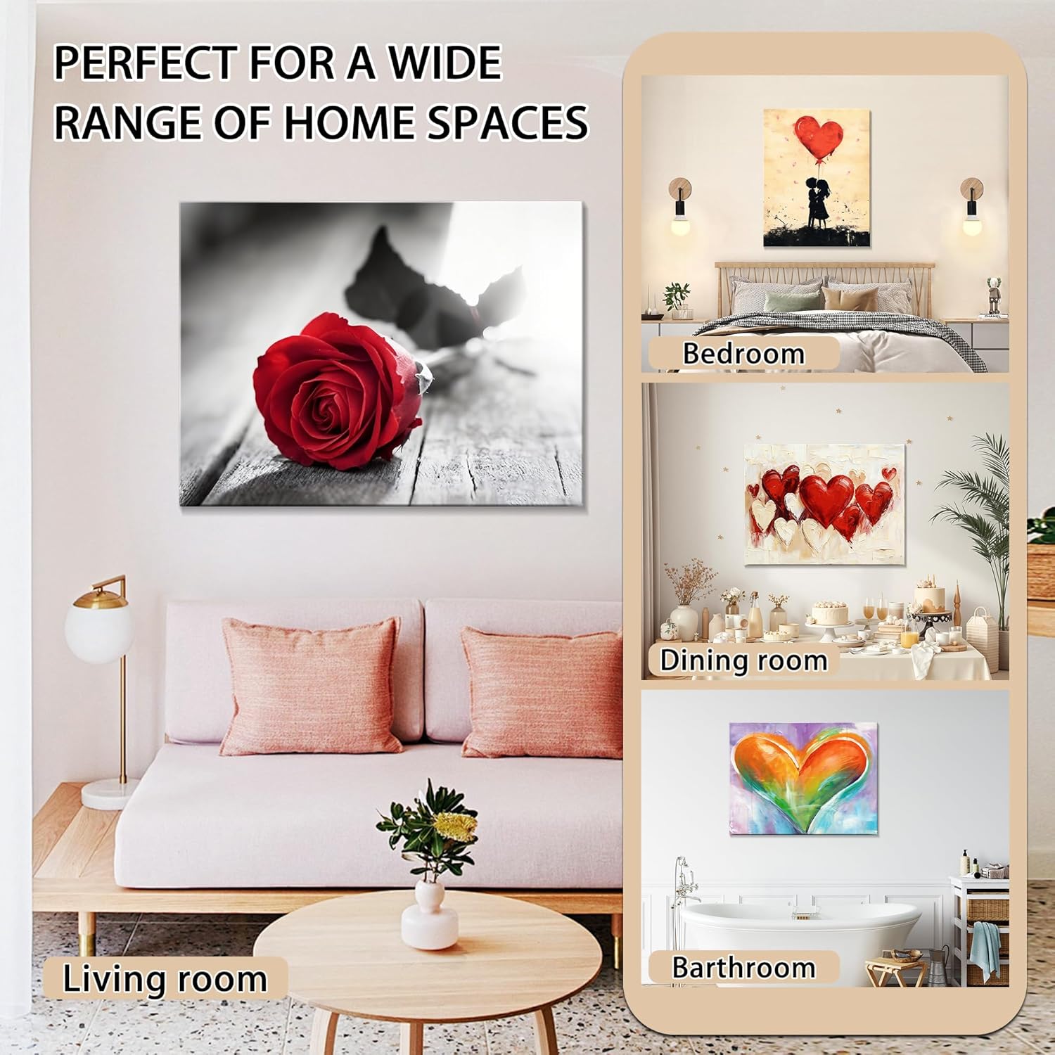 Red Wall Decor for Bedroom Red Bathroom Artwork Black and White Canvas Wall Art Rose Pictures for Living Room Home Decorations Romance Flower Painting Couples Bedroom Kitchen Modern Artwork 24x32