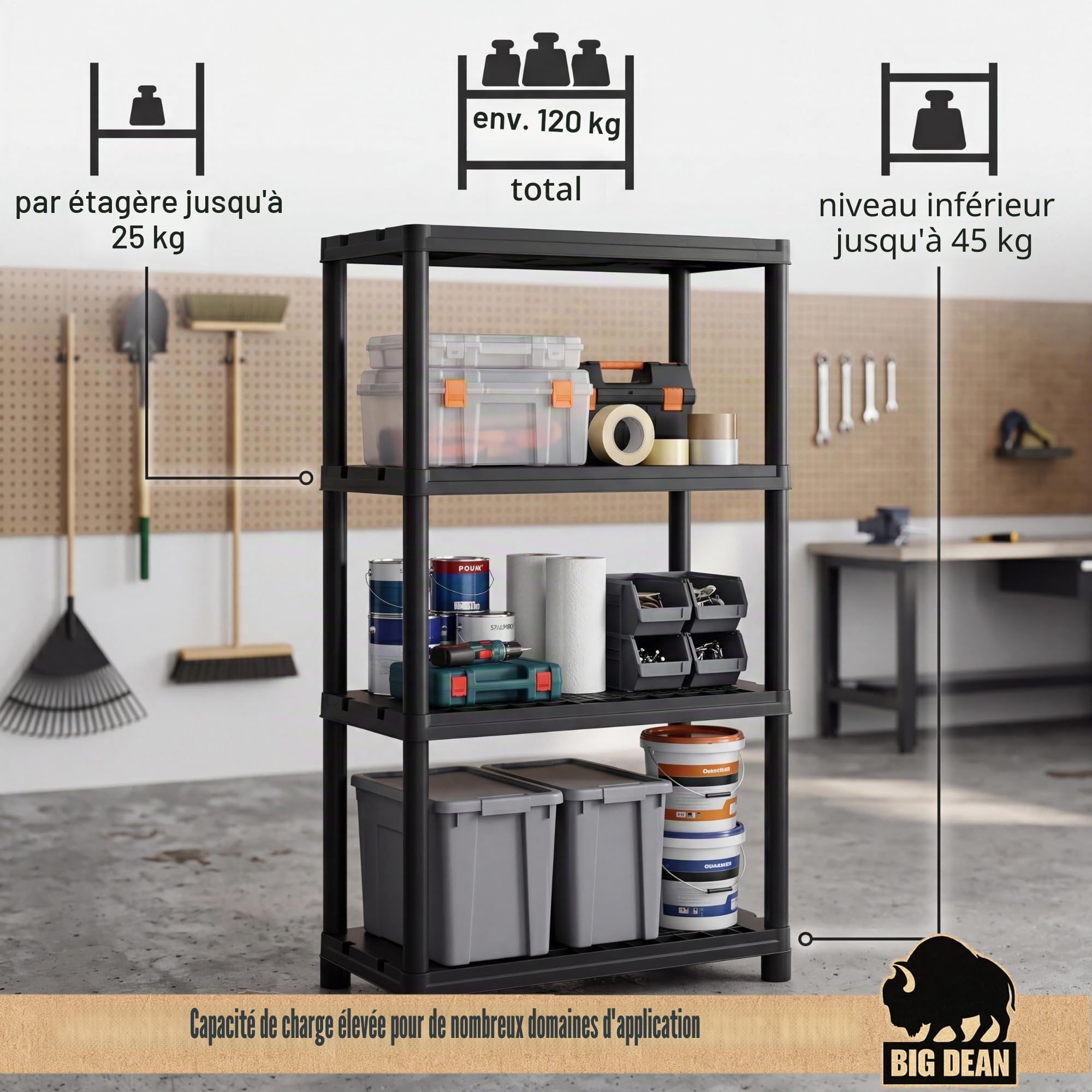 BigDean Lot de 1 étagères pour Charges Lourdes - Étagère de Rangement - 131 x 58 x 30 cm - Charge maximale : Environ 120 kg - 4 étagères