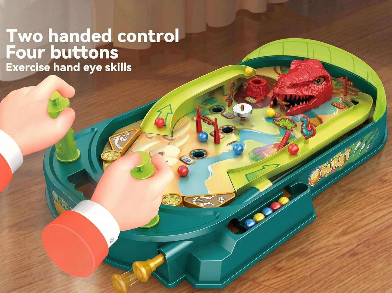 Dinosaur Pinball Machine for Kids - DIY Tabletop Arcade Game with Scoring, Multi-Track Dynamic Play, Prehistoric Stickers Included - STEM Educational Toy Gift for Boys & Girls Ages 3-14
