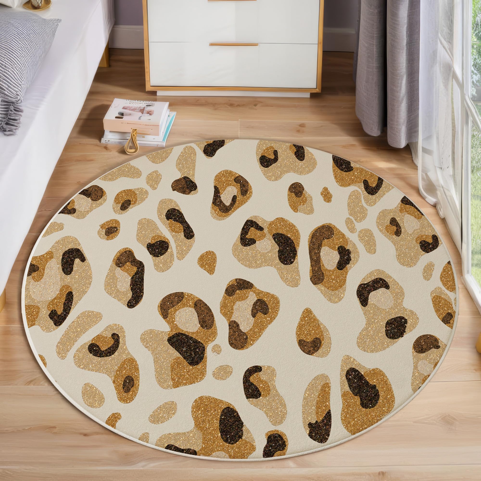 Tapis chambre et salon rond thème animaux sauvages doux pour vos pieds