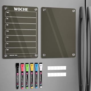 BIROYAL 2er Set Wochenplaner Abwischbar(30 × 20cm) - Magnettafel Kühlschrank Acryl mit 6 Markers für To-do Listen, Essensplaner und Einkaufsliste - Deutsch
