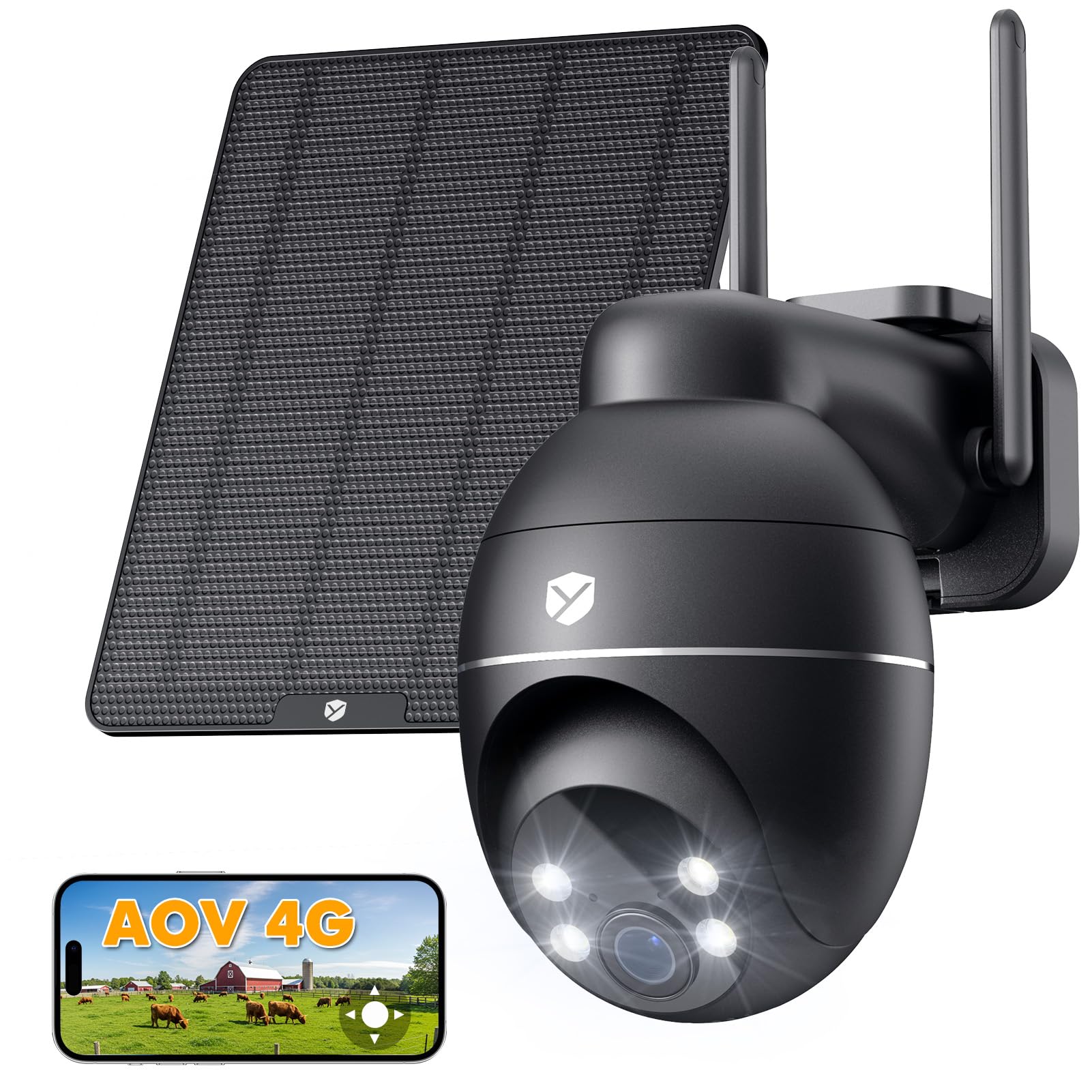 Telecamera 4G AOV Esterna Con Pannello Solare, 2K PTZ 360°, Visione Notturna 30m E Registrazione 24/7 – Senza WiFi, Batteria E ESIM